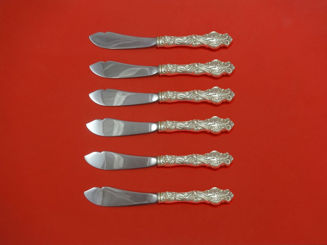 Wallace Irian Sterling Silver 6pc Trout Knife Set Custom Made: Wallace Irian Sterling Silver 6pc Trout Knife Set Custom Made This exquisite 6-piece trout knife set showcases the elegant Irian pattern by Wallace. Crafted from high-quality sterling silver, each kni