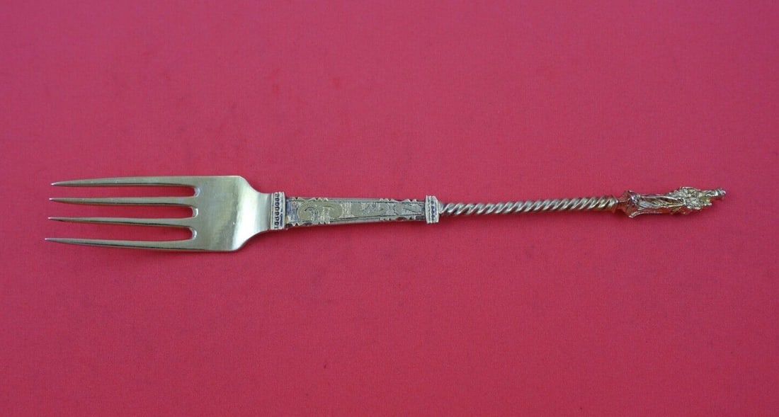 Dutch Sterling Apostle Vermeil Dinner Fork by Various Makers 7 5/8": Dutch Sterling Apostle Vermeil Dinner Fork by Various Makers 7 5/8" This exquisite Dutch Sterling dinner fork showcases the intricate craftsmanship of various makers in the renowned Dutch Sterling - A