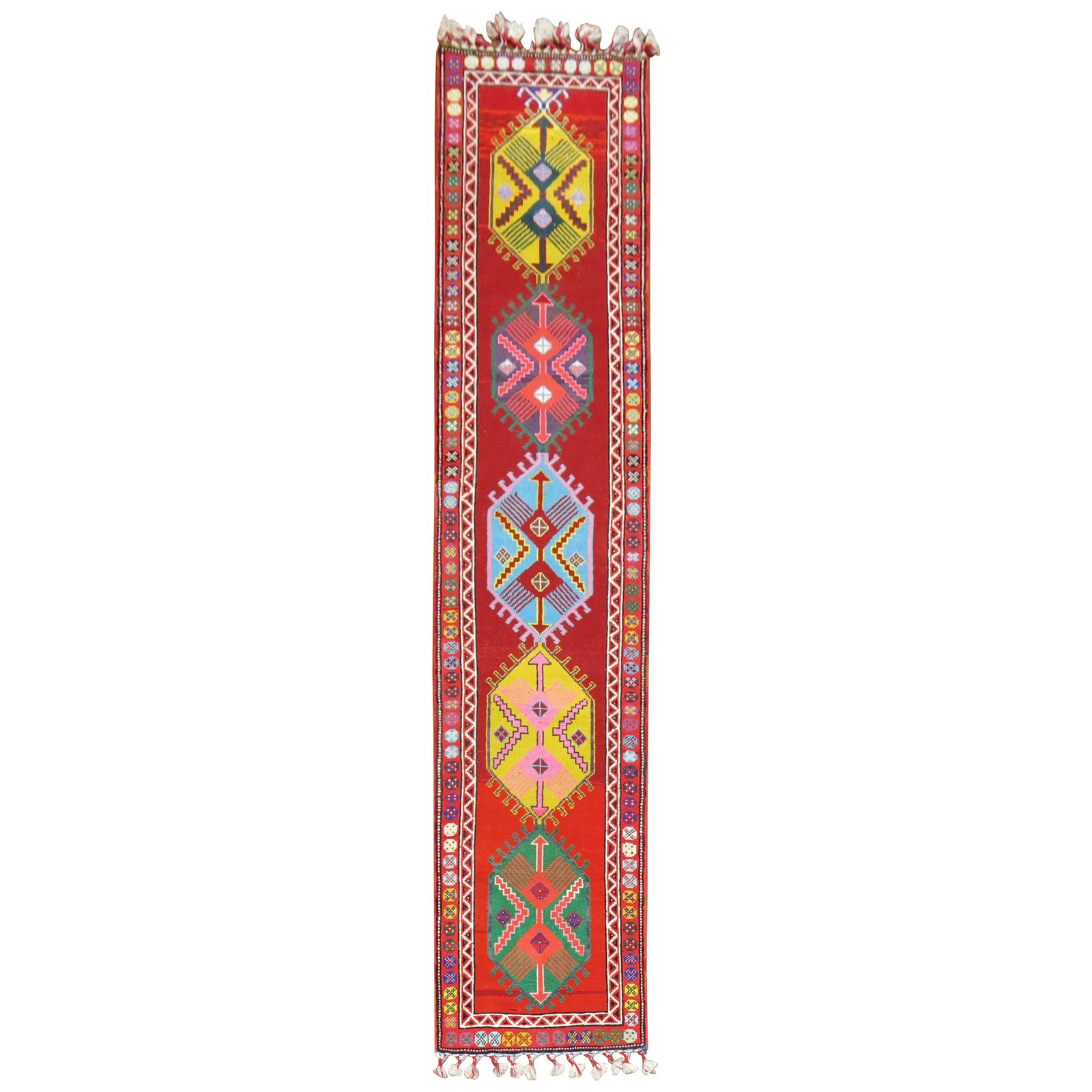 Unique Vintage Turkish Wool Bohemian Runner 32x153 Hand-Woven: Unique Vintage Turkish Wool Bohemian Runner 32x153 Hand-Woven Discover the charm of this Vintage Turkish Bohemian Runner, a one-of-a-kind piece hand-woven in central Turkey during the mid-20th century