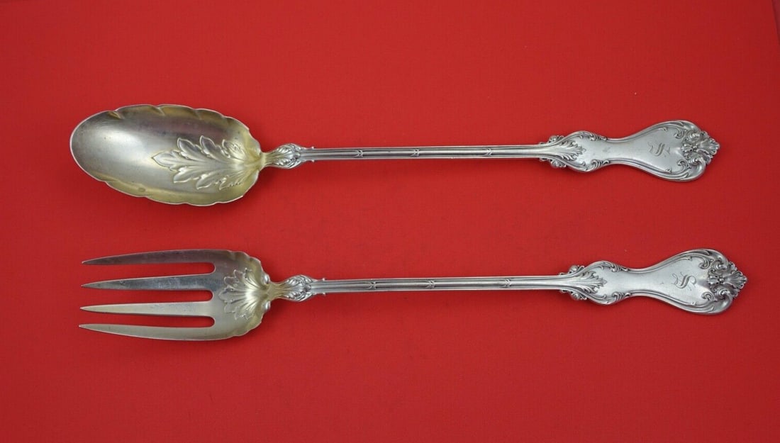 Whiting Duke of York Sterling Silver Salad Serving Set 12 3/4": Whiting Duke of York Sterling Silver Salad Serving Set 12 3/4" This exquisite Duke of York salad serving set by Whiting showcases timeless elegance, crafted from high-quality sterling silver (.925). M