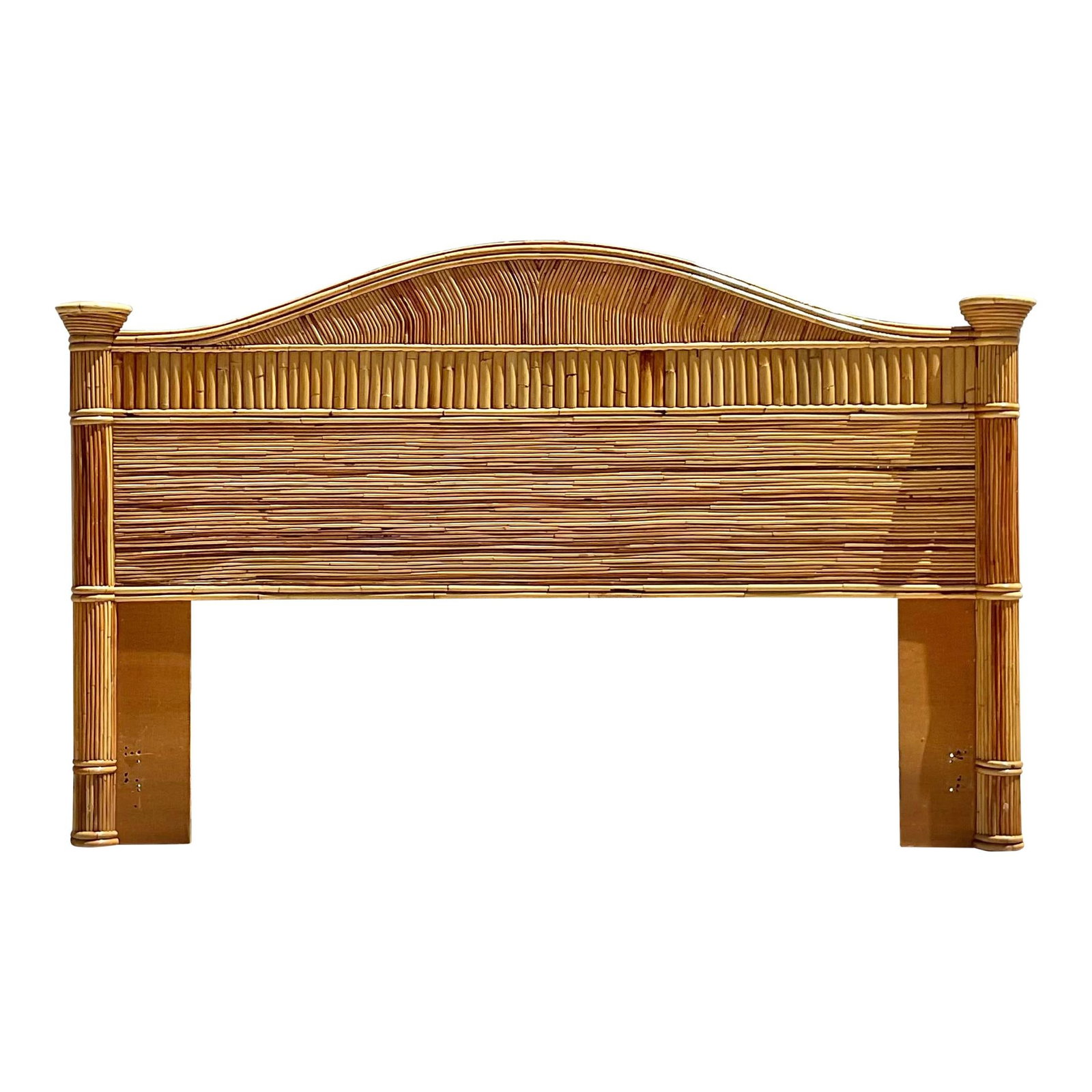 Vintage Coastal Pencil Reed King Headboard Chocolate Color: Vintage Coastal Pencil Reed King Headboard Chocolate Color Elevate your bedroom decor with this Late 20th Century Vintage Coastal Pencil Reed King Headboard. Featuring an intricate woven design, this 
