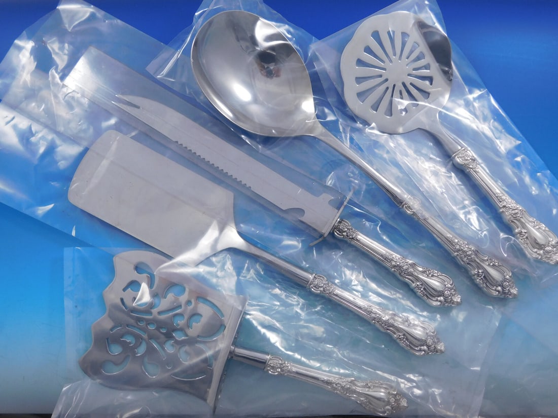 Eloquence by Lunt Sterling Silver 5pc Brunch Serving Set: Eloquence by Lunt Sterling Silver 5pc Brunch Serving Set Elevate your brunch gatherings with this exquisite 5-piece brunch serving set from the Eloquence pattern by Lunt. Crafted from sterling silver 