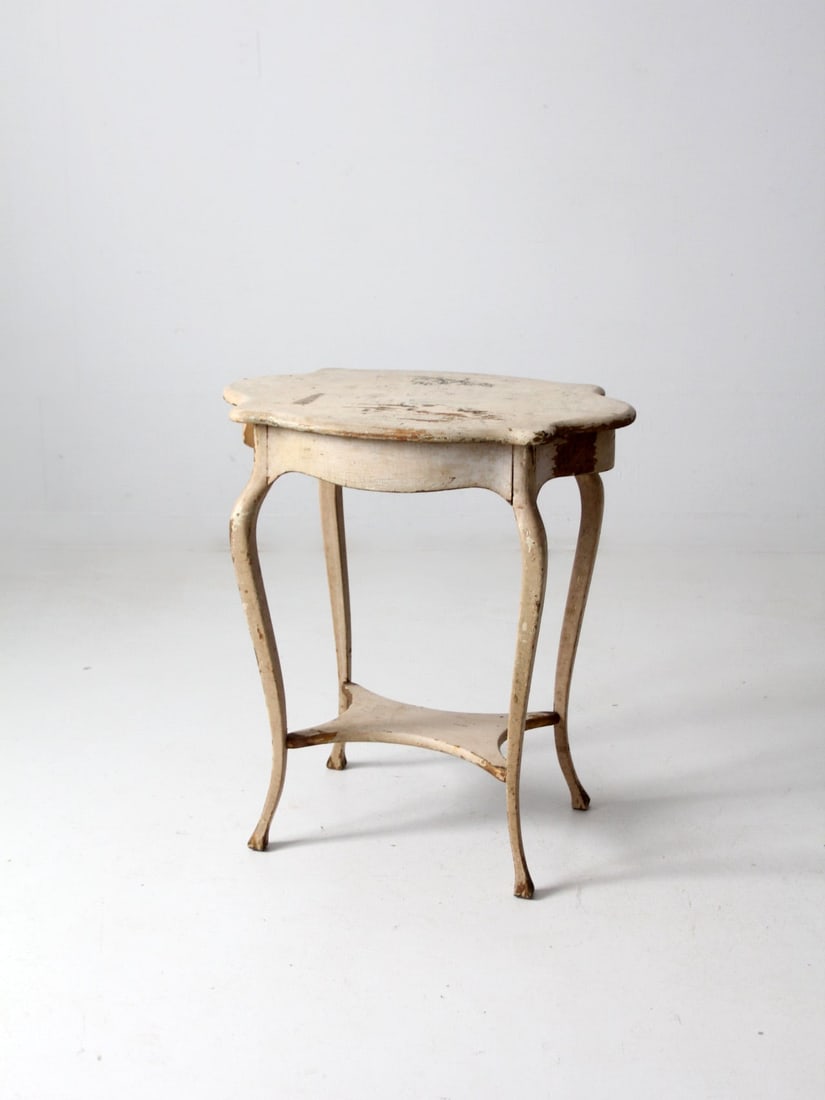 Antique French Provincial Style End Table Louis XV Style Creamy White Finish (1 of 13)