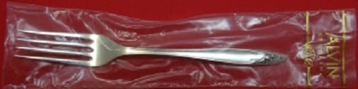Alvin Eternal Rose Sterling Silver Regular Fork 7 1/4 in Sleeve: Alvin Eternal Rose Sterling Silver Regular Fork 7 1/4 in Sleeve Sterling silver regular fork in the Eternal Rose pattern by Alvin. The piece is post-1940 and made in the United States. It is new in fa