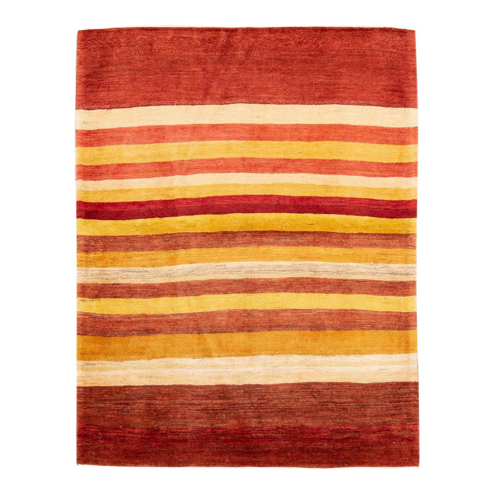 Handmade Vintage Gabbeh Wool Rug with Orange Stripes: Handmade Vintage Gabbeh Wool Rug with Orange Stripes Enhance your space with this stunning vintage Gabbeh hand-knotted wool rug featuring a vibrant orange field. The all-over stripes pattern showcases