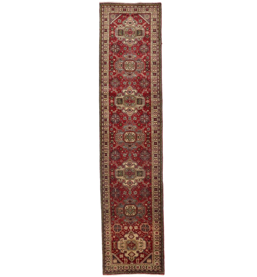 Vintage Floral Wool Runner Rug 2'9 X 12'4 Hand Knotted (1 of 18)