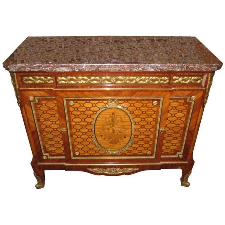 French Louis XVI Style Marble Top Commode with Ormolu Marquetry (1 of 10)