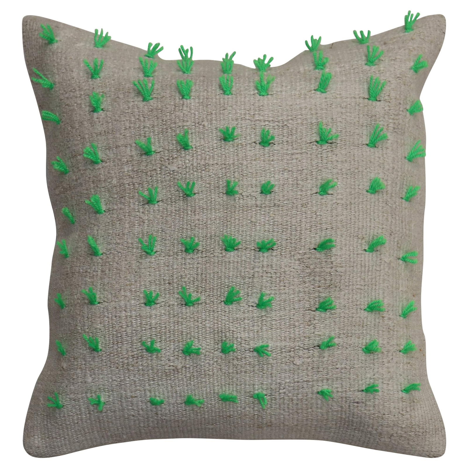 Bohemian Green Wool Kilim Pillow 20x20 Vintage Turkish Design: Bohemian Green Wool Kilim Pillow 20x20 Vintage Turkish Design This stunning pillow features a vibrant green wool design crafted from a vintage Turkish Kilim, creating a unique bohemian flair for your 