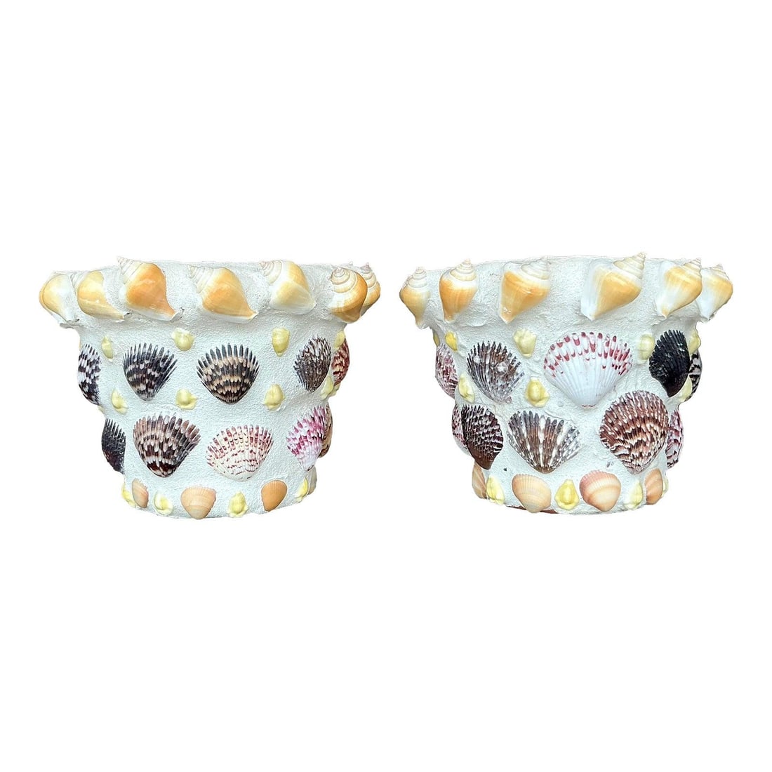 Charming Vintage Coastal Shell Terracotta Pots Pair (1 of 8)