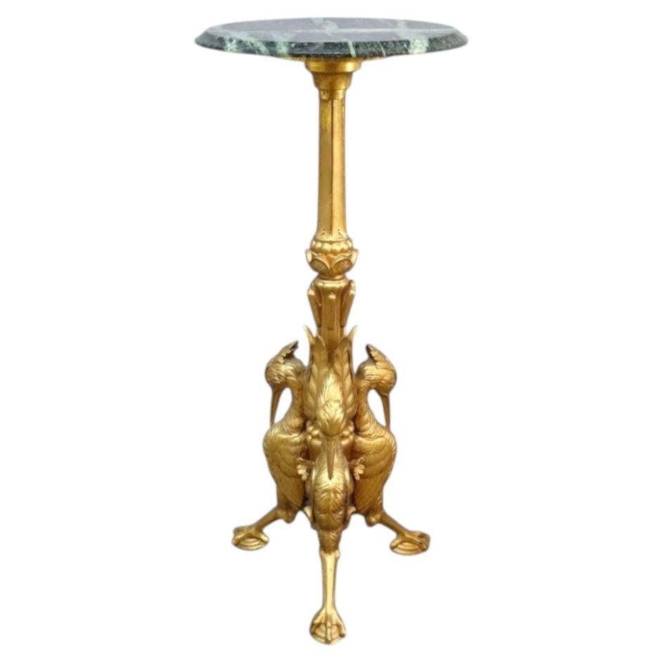 c1880 Aesthetic Movement giltwood pedestal stand with heron base marble top (1 of 14)