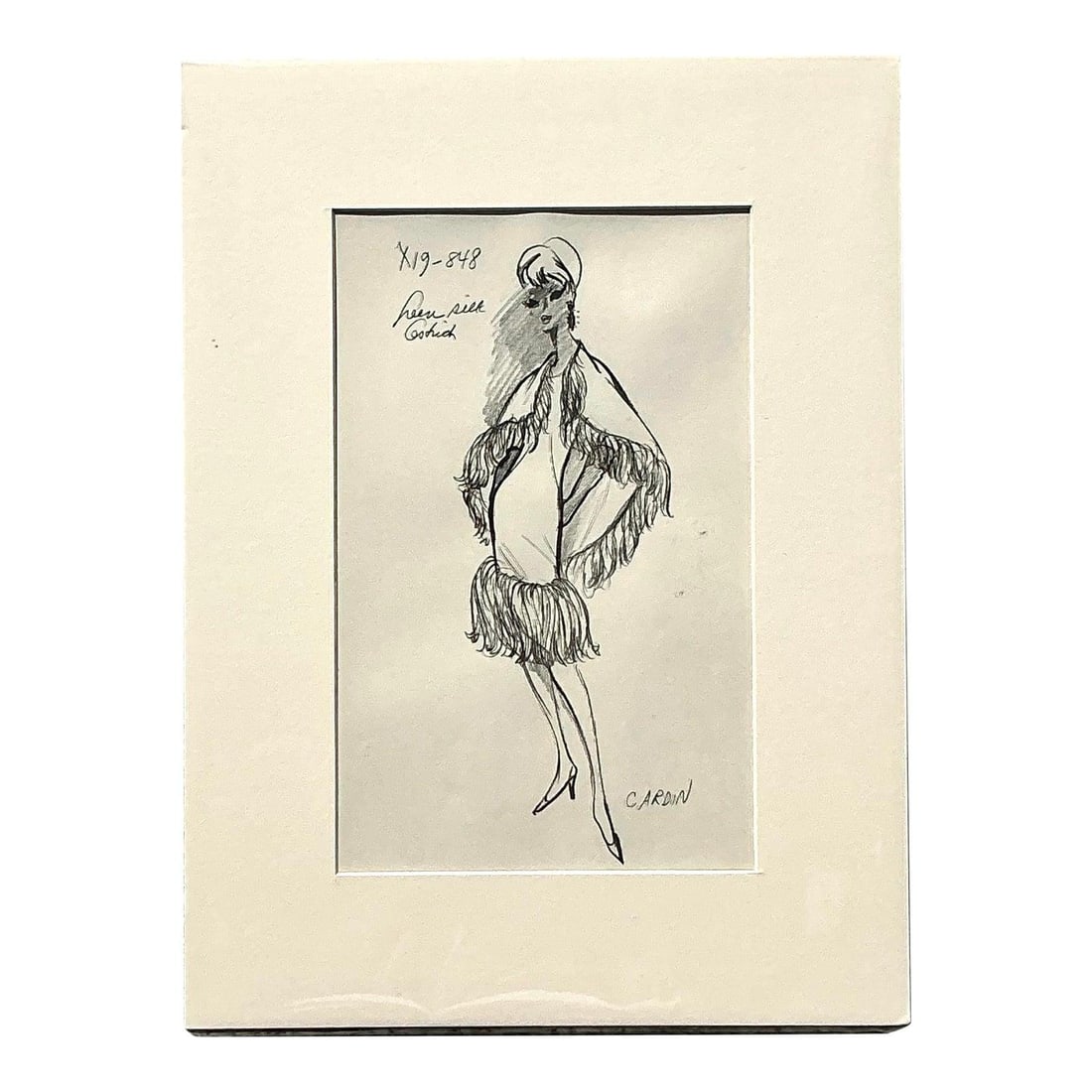 Pair of 1970s Fashion Drawings Attributed to Pierre Cardin: Pair of 1970s Fashion Drawings Attributed to Pierre Cardin This pair of vintage fashion sketches from the 1970s is attributed to the design sensibilities of the Pierre Cardin house. Each original illu