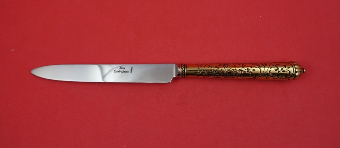 Dinner Knife Silverplate Berlin Gold SP Pattern by Alain Saint Joanis 10 Inch: Dinner Knife Silverplate Berlin Gold SP Pattern by Alain Saint Joanis 10 Inch This is a silverplated dinner knife in the Berlin Gold SP pattern by Alain Saint Joanis. Made in France, this post-1940 pi