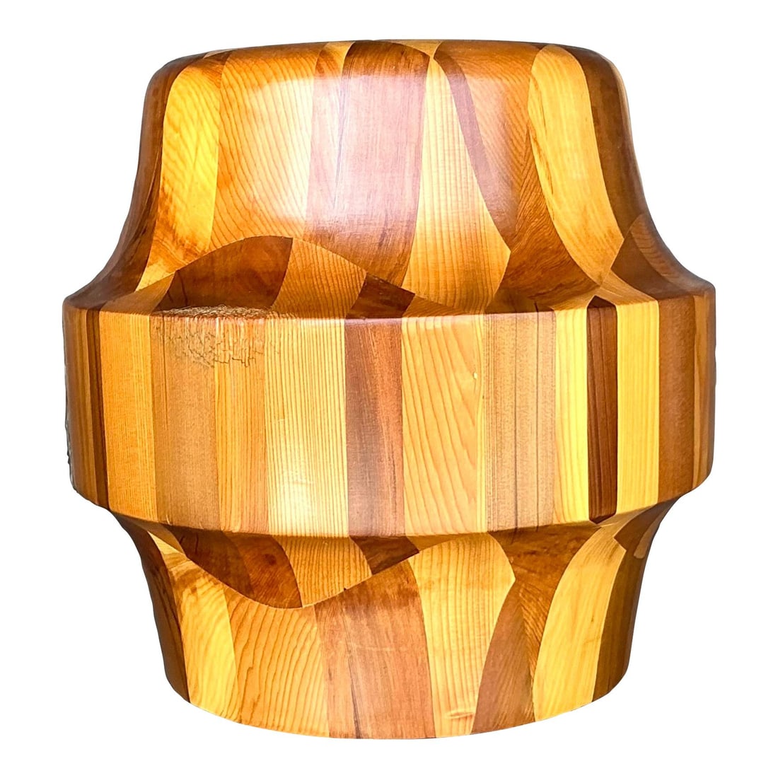 Vintage Boho Signed Patchwork Wood Vase 13.5" Chocolate Decor (1 of 8)