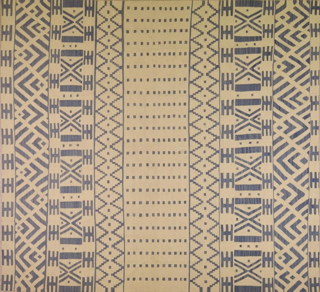 9'x9'8" Anatolian Kilim Rug Handwoven Organic Wool Geometric Pattern: 9'x9'8" Anatolian Kilim Rug Handwoven Organic Wool Geometric Pattern This vintage Turkish Anatolian kilim is hand woven using organic wool and features natural colors with a striking geometric pattern