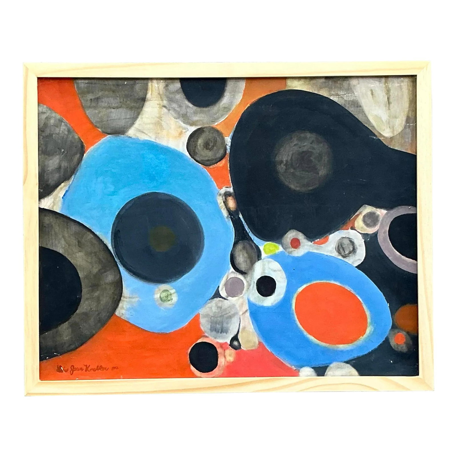 Vintage Boho Abstract Oil Painting on Canvas 21 x 17 Blue: Vintage Boho Abstract Oil Painting on Canvas 21 x 17 Blue Transform your living space with this stunning vintage Boho original abstract oil painting on canvas. Showcasing vibrant colors and dynamic br
