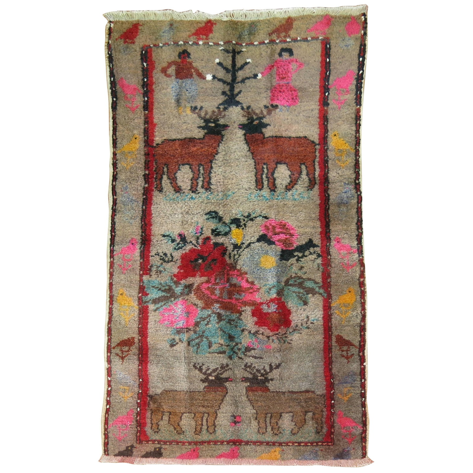Mid Century Turkish Wool Hand Woven Pictorial Folk Art Rug (1 of 5)