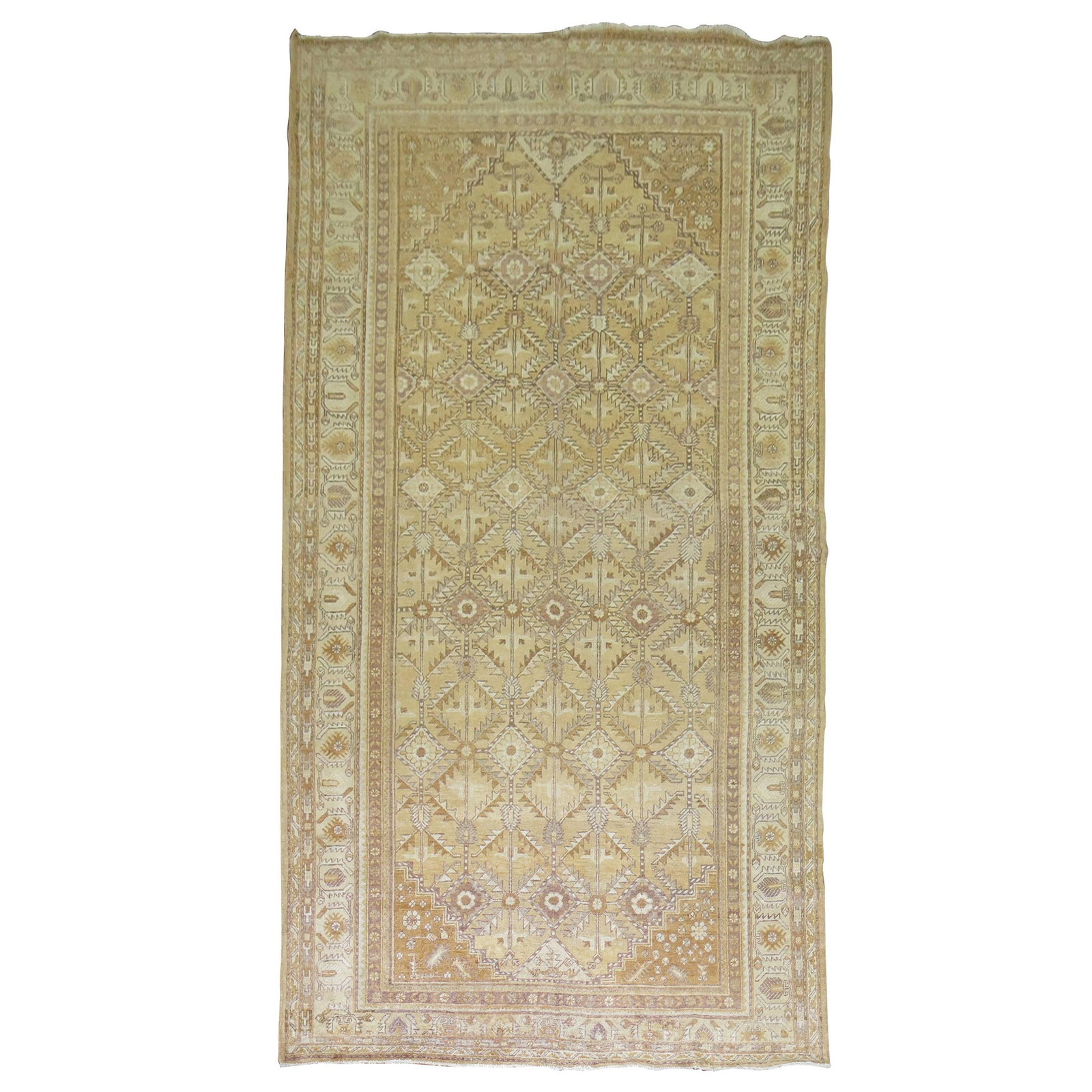 Straw Color Antique Khotan Rug Moorish Design Hand-Knotted Wool 82 x 161: Straw Color Antique Khotan Rug Moorish Design Hand-Knotted Wool 82 x 161 Experience the elegance of this Zabihi Collection Straw Color Antique Khotan Rug, a stunning piece that brings a touch of Moori