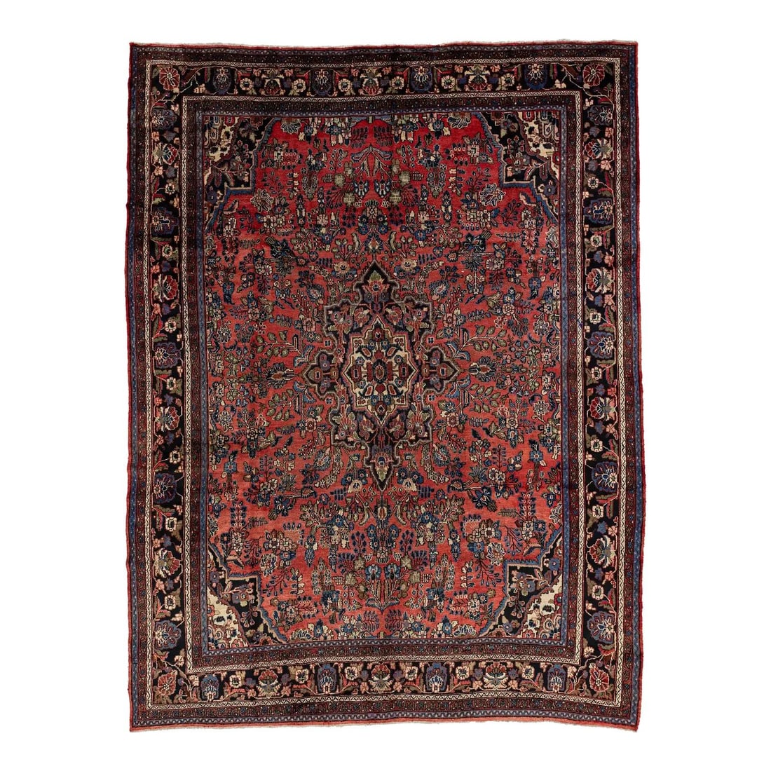 Vintage Hamadan Persian Wool Rug 10'7 x 13'10 Red Floral Design: Vintage Hamadan Persian Wool Rug 10'7 x 13'10 Red Floral Design Enhance your space with this exquisite Vintage Handcrafted Hamadan Persian Wool Rug, featuring a stunning rich red background embellishe