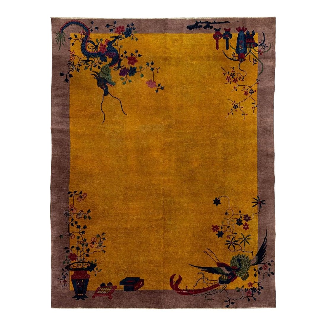 8'4" x 10'9" Chinese Art Deco Wool Rug Nichols Style Yellow Lavender (1 of 10)