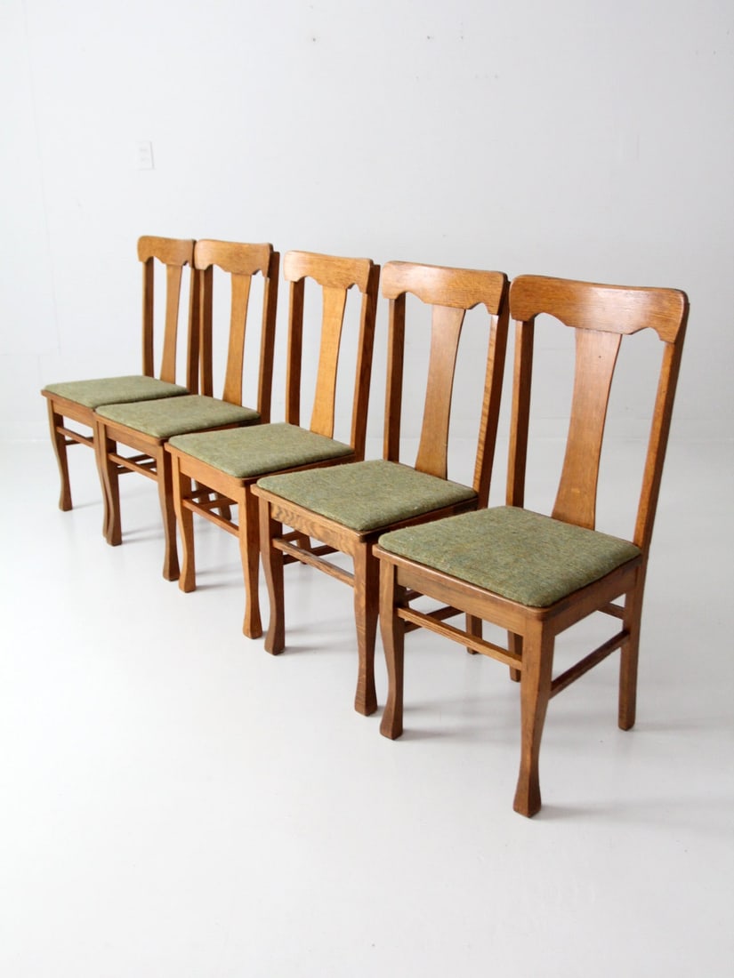 Set of 5 Mid Century Fiddle Back Dining Chairs in Green Tweed (1 of 11)