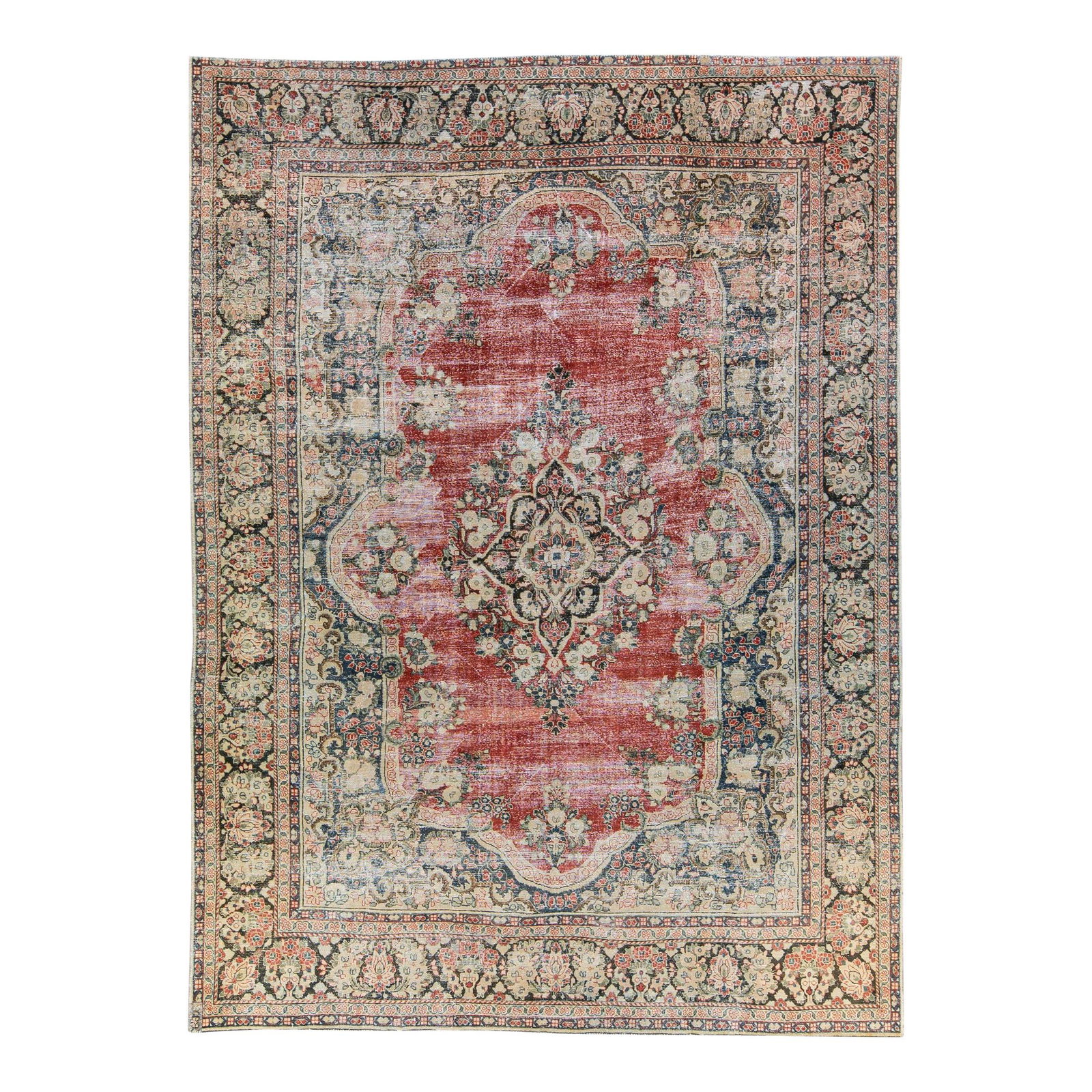 Elegant Red Vintage Persian Hand-Knotted Wool Rug 10'2 x 13'8: Elegant Red Vintage Persian Hand-Knotted Wool Rug 10'2 x 13'8 This exquisite vintage Persian rug features a stunning red color field, complemented by a beige frame and vibrant multicolor accents in an