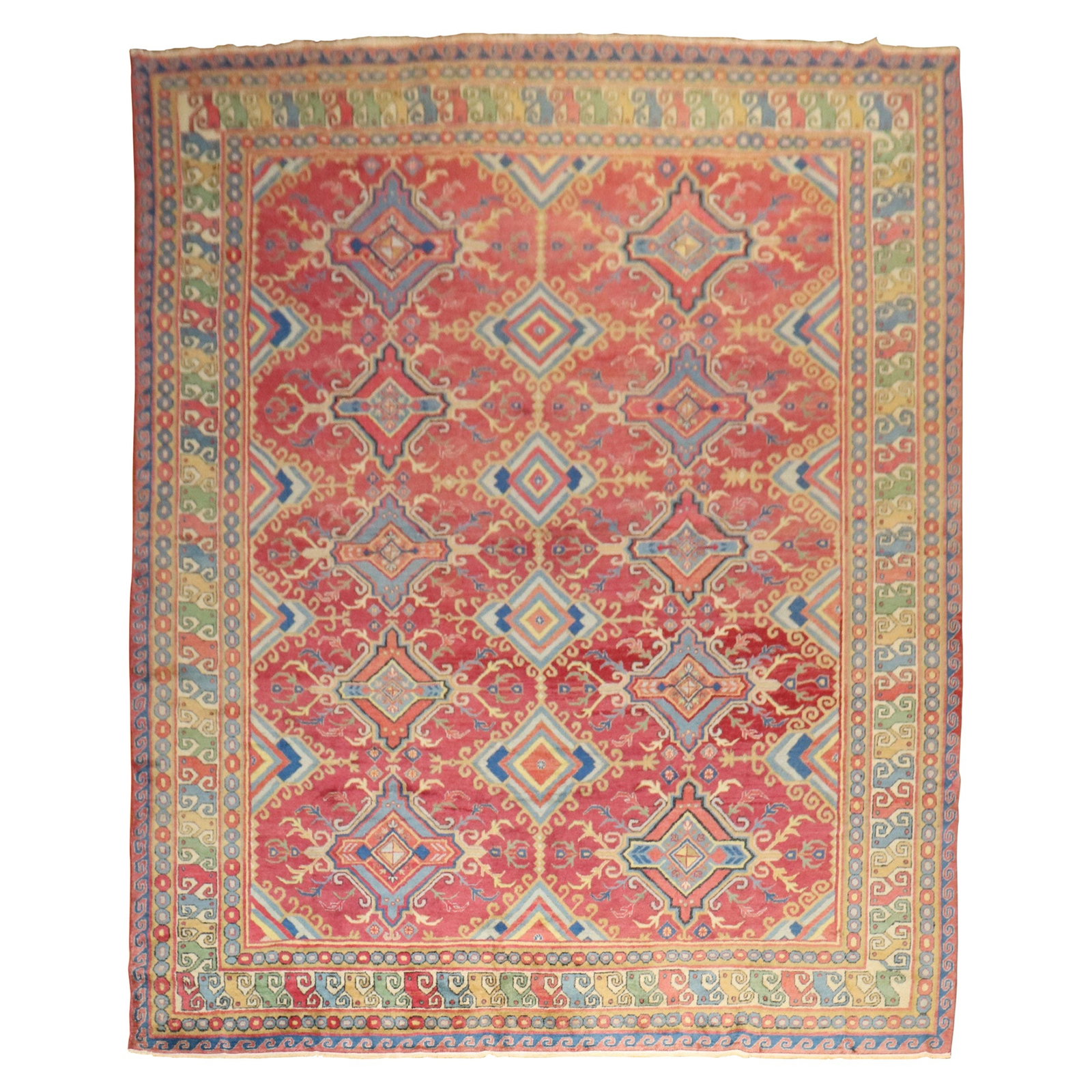 Vibrant Hand-Knotted Indian Vintage Rug 9' x 11'9'': Vibrant Hand-Knotted Indian Vintage Rug 9' x 11'9'' This stunning vintage Indian room size rug showcases a vibrant array of cheerful colors, perfect for adding a touch of warmth and style to any space