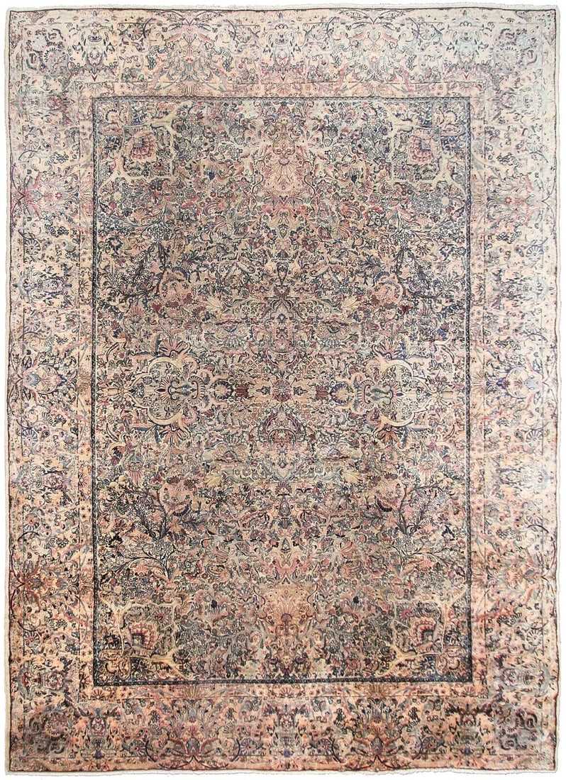 Antique Lavar Kerman Wool Area Rug 10x14 Hand Knotted Ivory (1 of 11)
