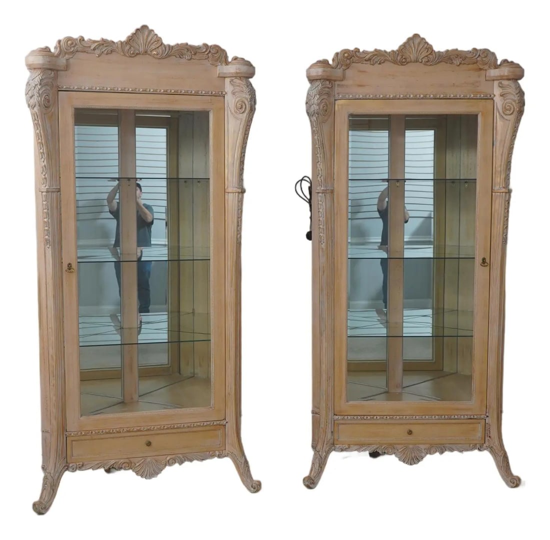 French style corner china cabinets pair gold wash wood (1 of 10)