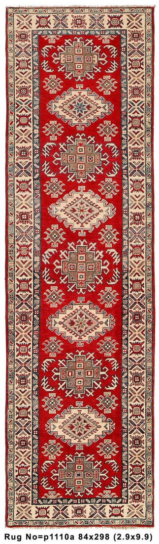 Handmade Wool Kazak Area Rug 2'9" x 9'9" Runner: Handmade Wool Kazak Area Rug 2'9" x 9'9" Runner Free continental US Shipping Transform your space with this exquisite Handmade Wool Genuine Kazak Rug, measuring 2'9" x 9'9" (33 in x 117 in). This area