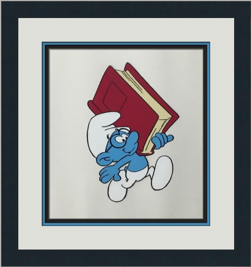 Brainy Smurf Hand Painted Animation Cel Framed Original Hanna-Barbera Art: Brainy Smurf Hand Painted Animation Cel Framed Original Hanna-Barbera Art This is an original hand-painted production cel featuring Brainy Smurf from The Smurfs animated series, produced by Hanna-Barb