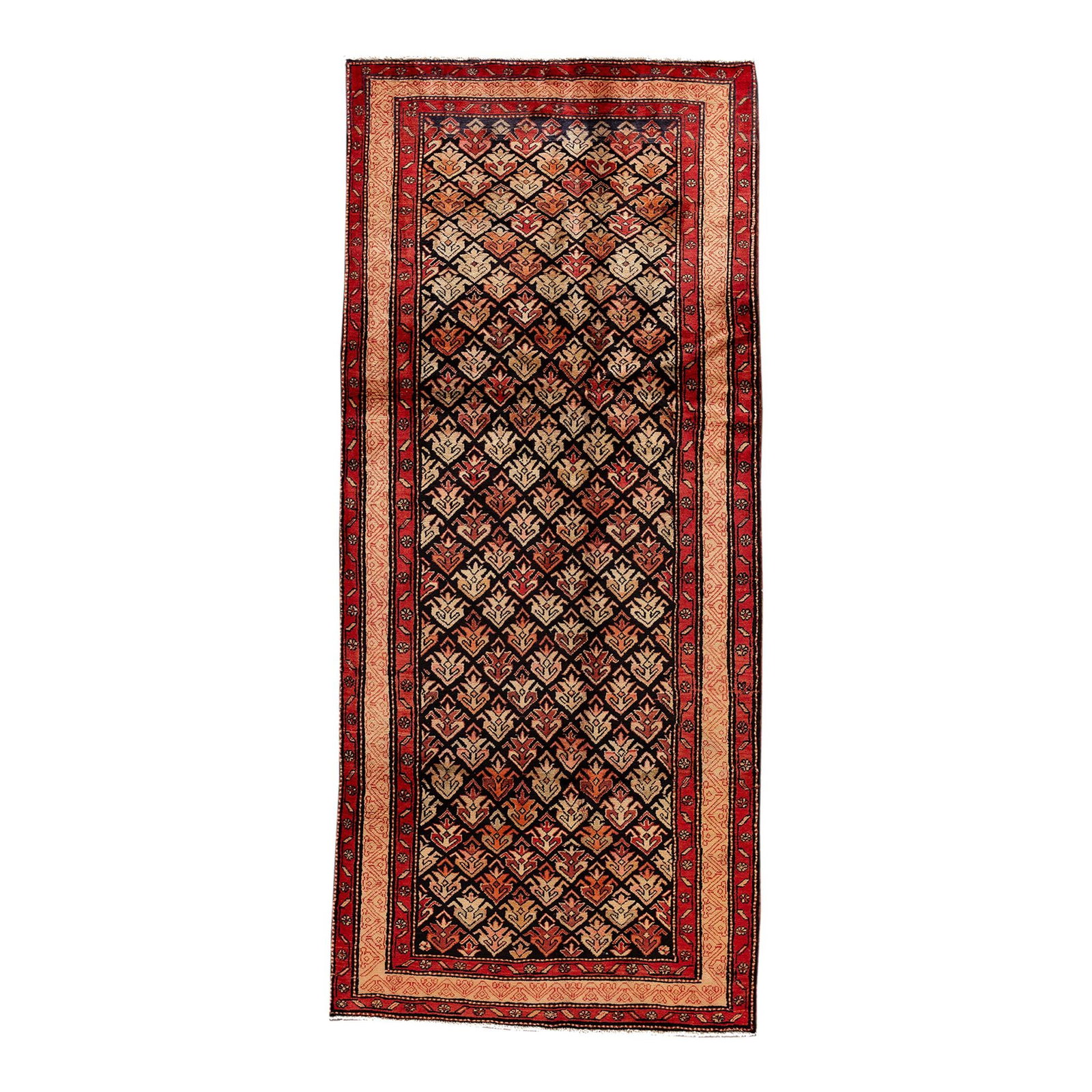 Vintage North West Persian Hand-Knotted Wool Rug 4'5 X 10'0 Red Tribal Design: Vintage North West Persian Hand-Knotted Wool Rug 4'5 X 10'0 Red Tribal Design This exquisite vintage North West Persian hand-knotted wool rug features a striking red field adorned with geometric triba