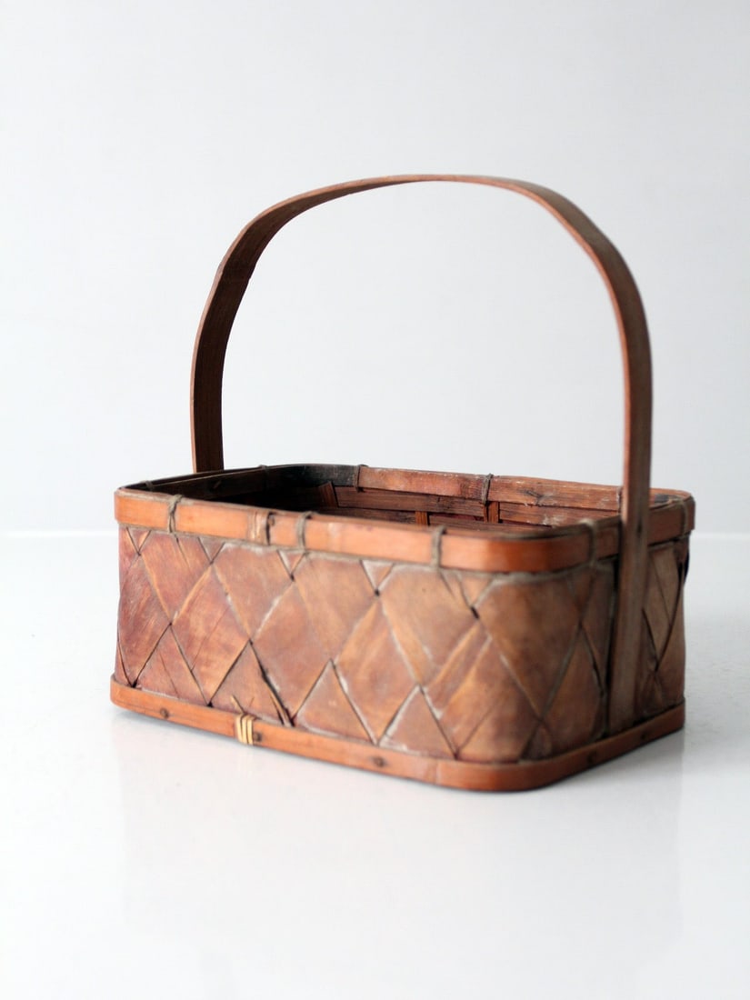 Handmade Folk Art Splint Basket with Bentwood Bail Handle (1 of 11)
