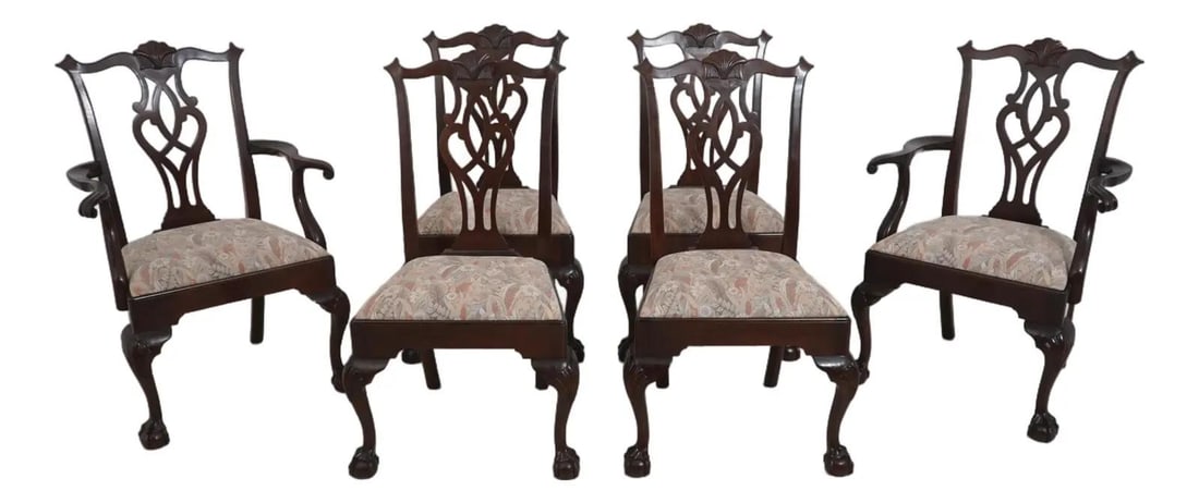 Six Chippendale Style Mahogany Dining Chairs with Ball and Claw Feet Set of 6 (1 of 10)