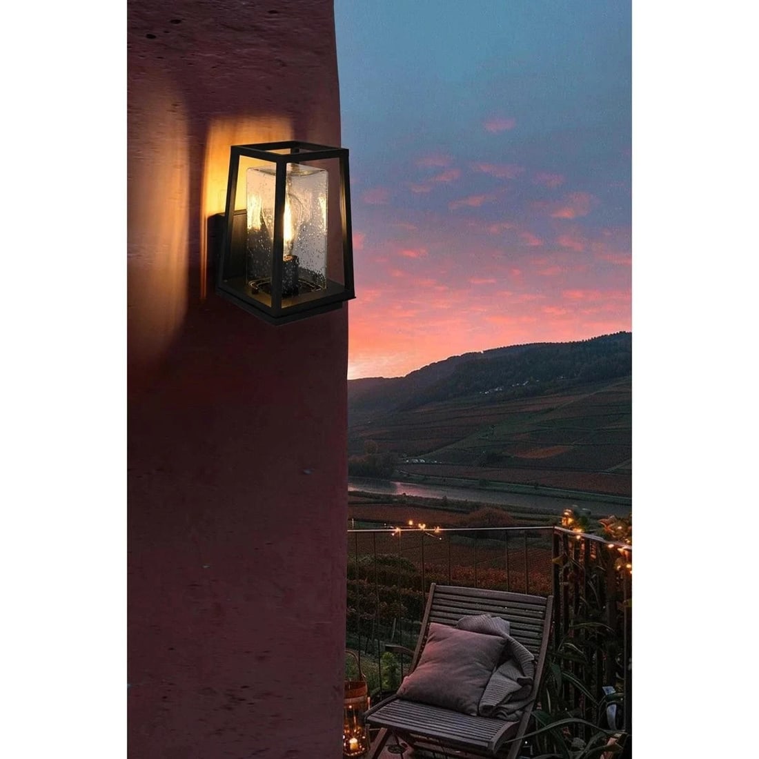 Lehigh black outdoor wall light with seedy glass 9.5 in (1 of 9)