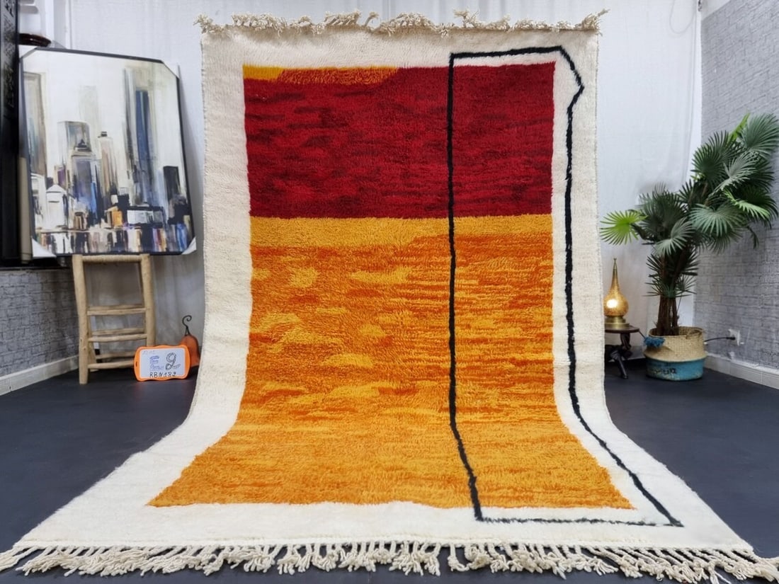 Authentic Colorful Handmade Wool Rug 10 x 5 Feet Morocco: Authentic Colorful Handmade Wool Rug 10 x 5 Feet Morocco Discover the beauty of this authentic, colorful handmade wool rug, meticulously handwoven in the Atlas Mountains by skilled local Berber women 