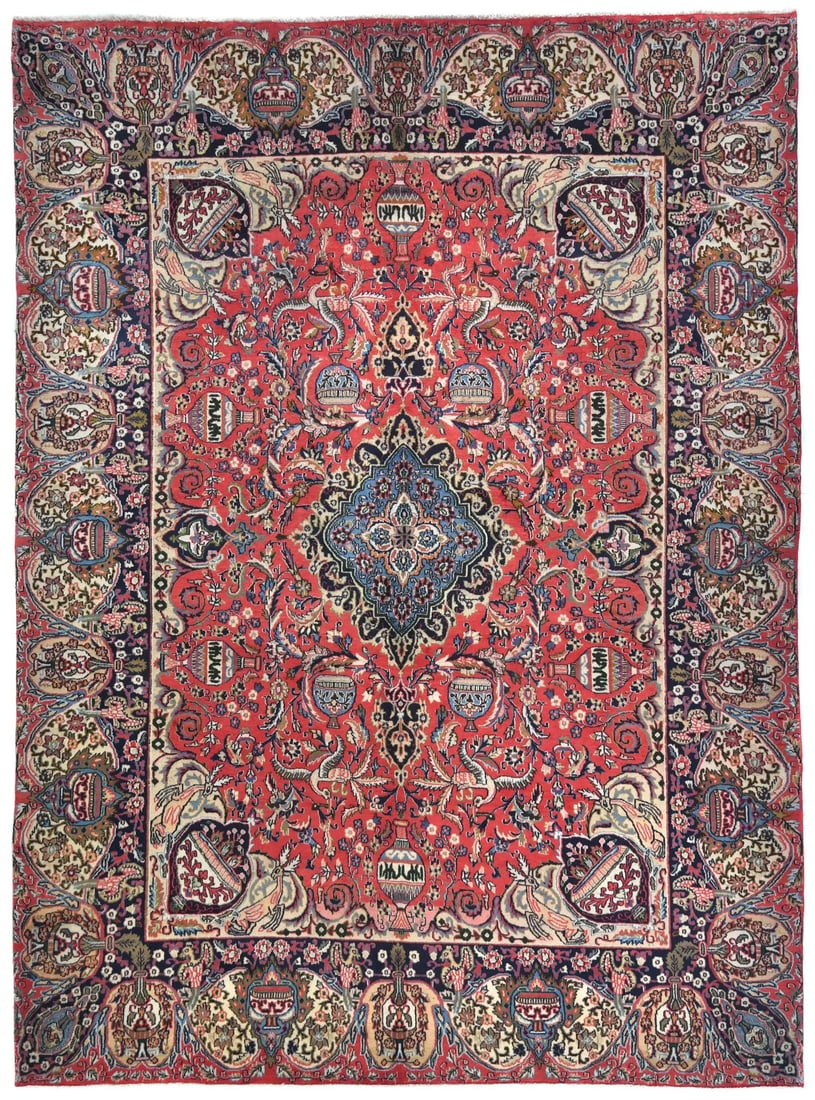 Vintage Hand-Knotted Pictorial Wool Carpet 9'10 x 12'8: Vintage Hand-Knotted Pictorial Wool Carpet 9'10 x 12'8 Enhance your space with this stunning hand-knotted vintage pictorial area rug, measuring 9'10" x 12'8" (approximately 10 x 13 ft). Crafted from h