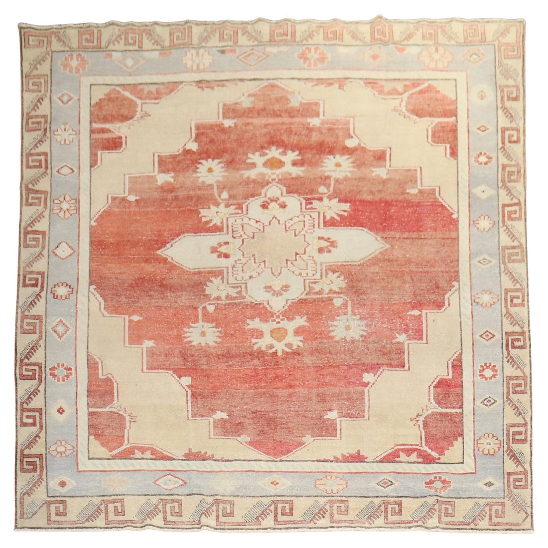 Mid-20th Century Turkish Oushak Room Size Square Wool Rug 9'4 x 10'4: Mid-20th Century Turkish Oushak Room Size Square Wool Rug 9'4 x 10'4 This vintage Turkish Anatolian square rug features a classic Oushak style and is hand-woven from wool. Originating from Turkey and 