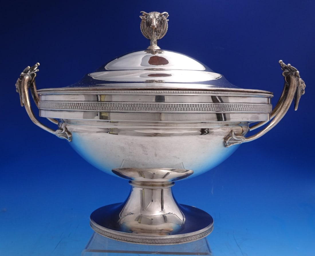 Sterling Silver Figural Vegetable Bowl With Bull Finial and Lion Handles by Gorham (1 of 9)