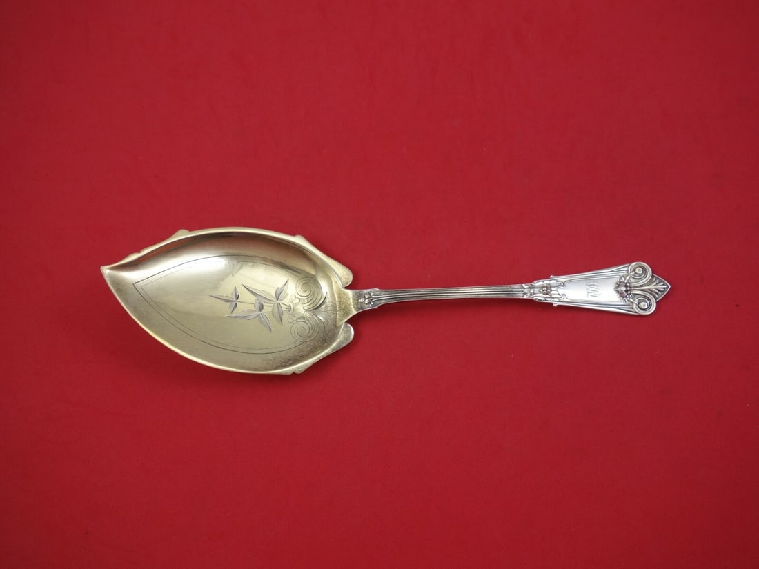 Whiting-Hebbard Fruit Pattern Sterling Silver Ice Cream Server 9 1/2" Gold Wash (1 of 3)