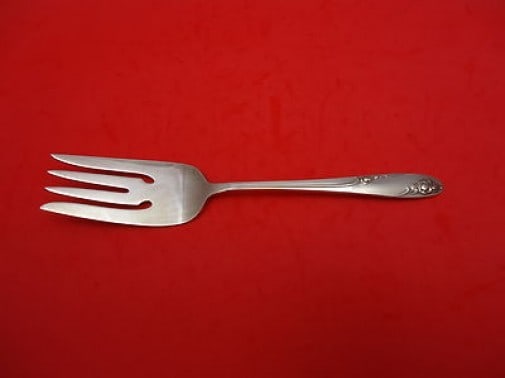 Alvin Rosecrest Sterling Silver Cold Meat Fork 7 3/8": Alvin Rosecrest Sterling Silver Cold Meat Fork 7 3/8" This exquisite serving fork, part of the Rosecrest pattern by Alvin, is crafted from high-quality sterling silver. Measuring 7 3/8" in length, thi