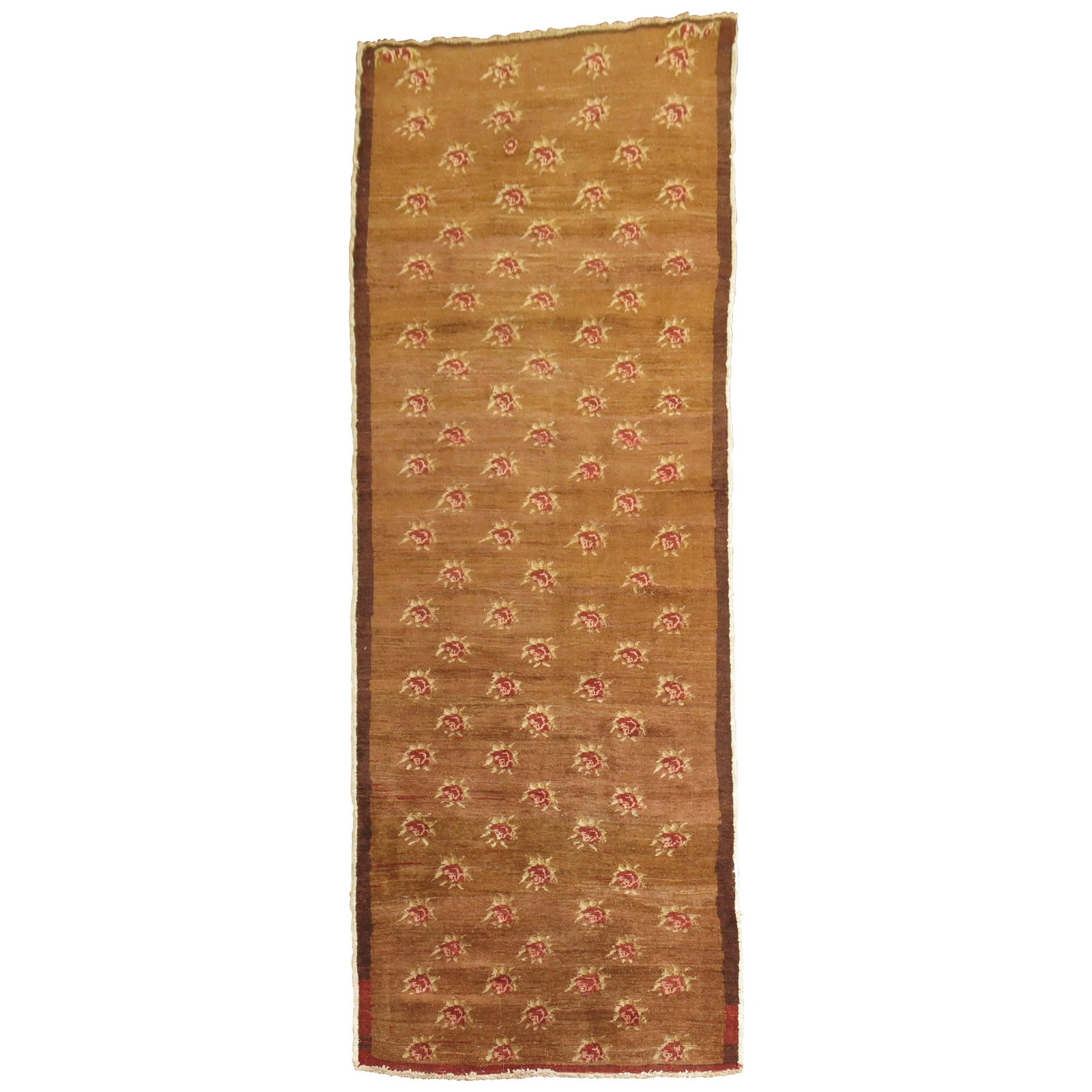 Mid Century Turkish Wool Hand Knotted Floral Runner: Mid Century Turkish Wool Hand Knotted Floral Runner This mid-20th century Turkish runner features a hand-knotted wool construction with an all-over repetitive floral design. Created in the Vienna Sece