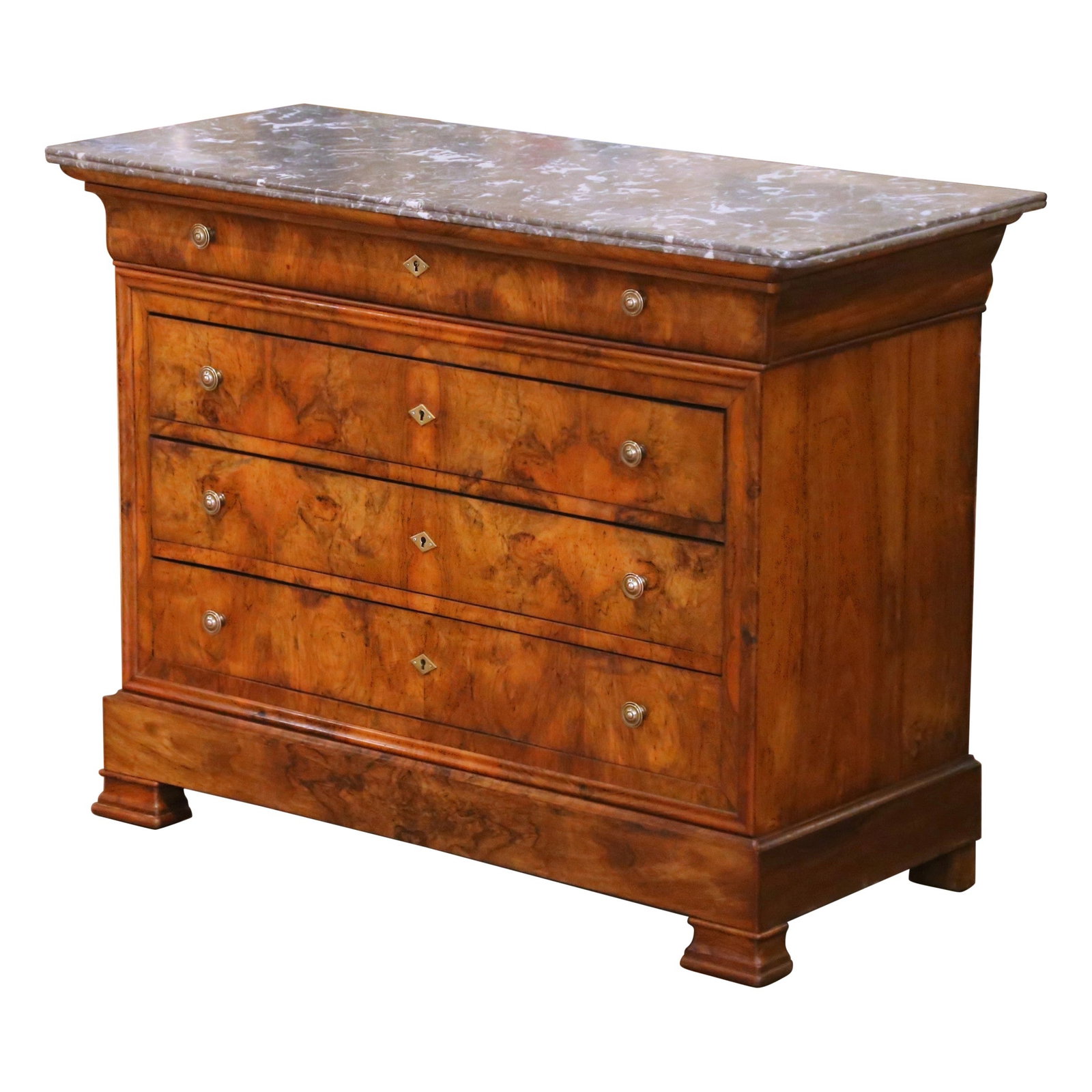 Louis Philippe French Burled Mahogany Marble Top Commode Circa 1860 (1 of 9)