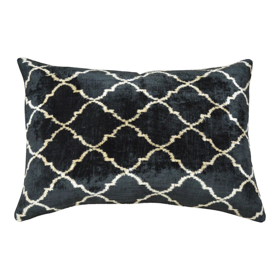 Handcrafted Ikat Velvet Silk Pillow With Linen Back and Down Insert: Handcrafted Ikat Velvet Silk Pillow With Linen Back and Down Insert This hand made Silk Uzbek Ikat velvet pillow cushion features a natural linen backing and a hidden zipper. It comes with a 10/90 dow