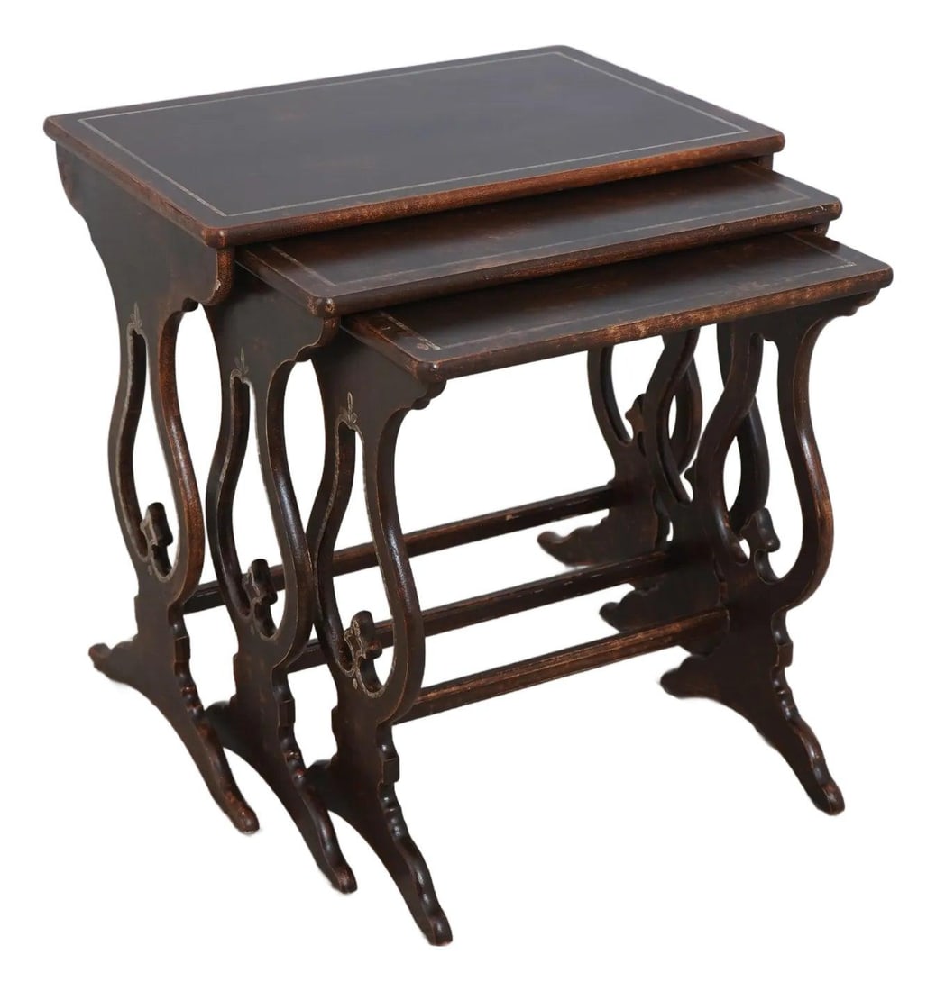 Charming Italian Stack Tables with Distressed Painted Finish: Charming Italian Stack Tables with Distressed Painted Finish Discover the charm of these Italian stack tables, featuring a factory distressed painted finish that adds character to any space. With an a