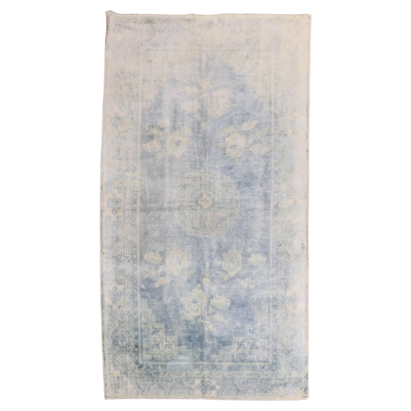 Zabihi Collection Hand-Woven Pale Blue Chinese Rug 35 x 60: Zabihi Collection Hand-Woven Pale Blue Chinese Rug 35 x 60 Explore this exquisite early 20th-century Chinese rug, featuring a delicate pale blue hue that complements a variety of interiors. Hand-woven