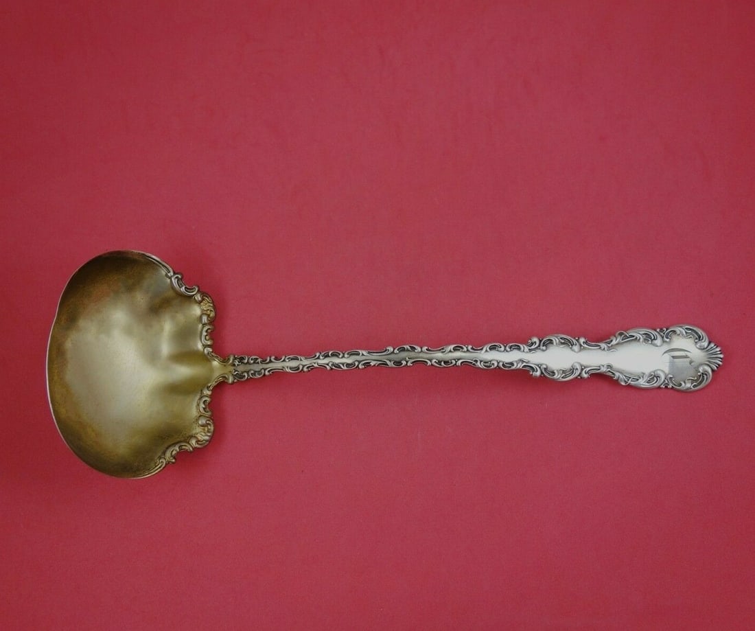 Whiting-Gorham Louis XV Sterling Silver Soup Ladle Gold Wash 12.5 inches: Whiting-Gorham Louis XV Sterling Silver Soup Ladle Gold Wash 12.5 inches This exquisite soup ladle from the Louis XV pattern by Whiting-Gorham is a stunning example of 19th-century craftsmanship. Made