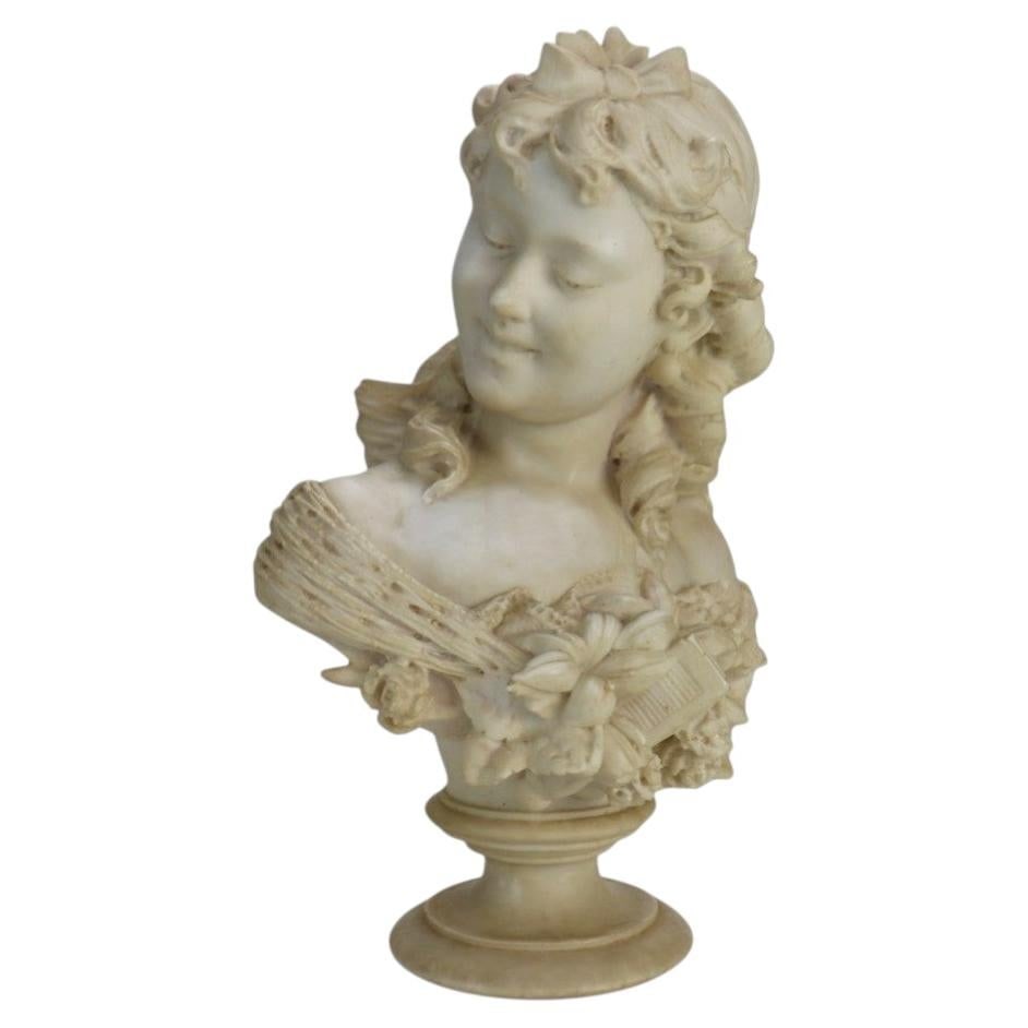 P. Bazzanti Signed Italian Alabaster Maiden Bust with Floral Detail (1 of 13)