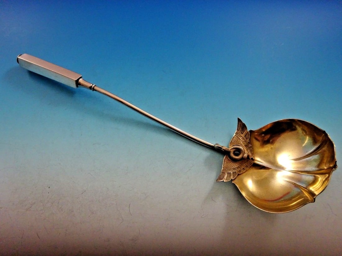 Gorham Isis Sterling Silver Soup Ladle Gold Washed Egyptian Revival 12 Inches: Gorham Isis Sterling Silver Soup Ladle Gold Washed Egyptian Revival 12 Inches Discover the exquisite Isis soup ladle by Gorham, a stunning piece crafted in sterling silver during the Egyptian revival 
