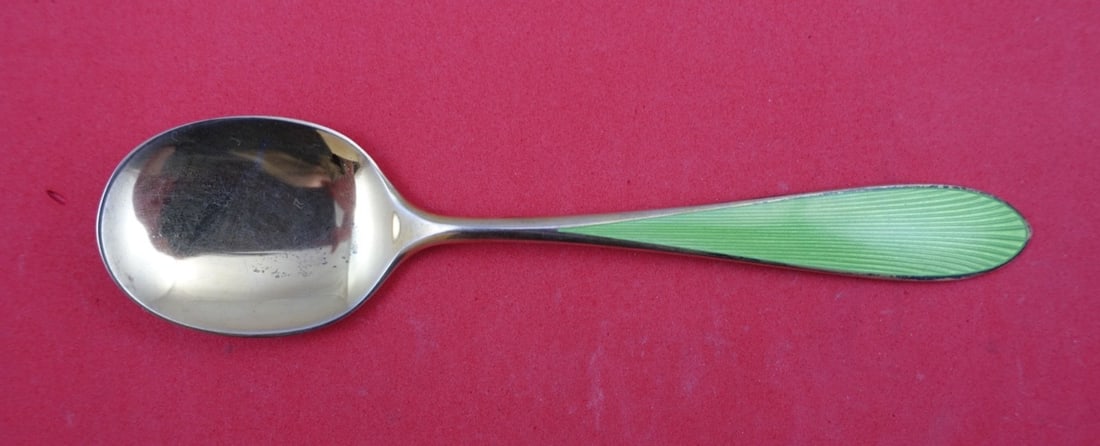 N.M. Thune-Oslow Norwegian Sterling Ice Cream Spoon with Green Enamel 5.5" (1 of 2)
