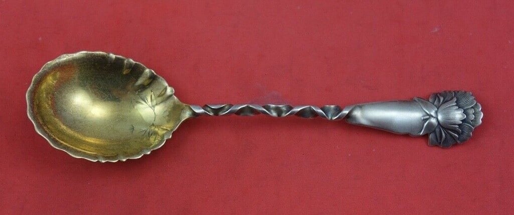 Whiting Sterling Silver Sugar Spoon Number 26 Peony Brite-Cut 5 3/4": Whiting Sterling Silver Sugar Spoon Number 26 Peony Brite-Cut 5 3/4" This exquisite sugar spoon, known as Number 26 or Peony, is crafted by Whiting in sterling silver. Featuring a beautiful brite-cut 
